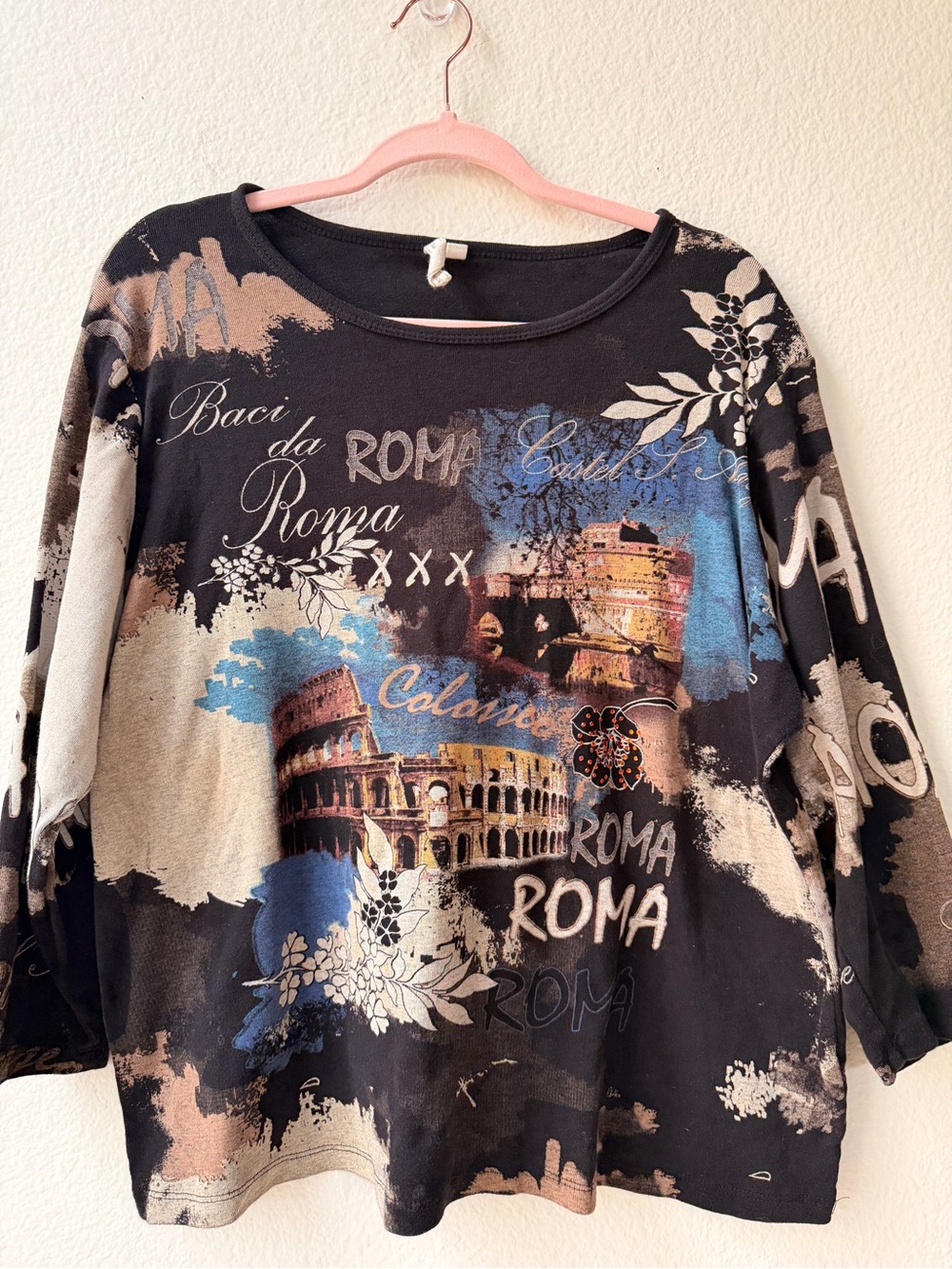 Y2K Grunge 2X Cotton Euro Graphic Artsy Grunge Embellished Rome Indie Boho Top